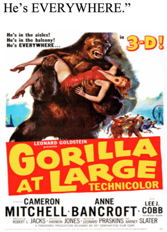 movie poster of a gorilla holding a woman