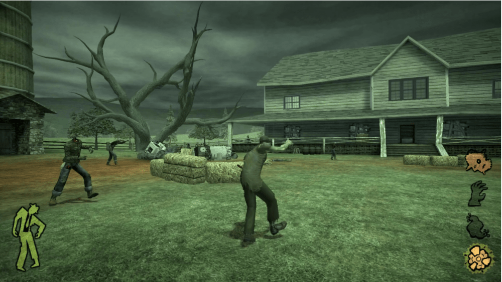 a zombie approaches a farmhouse
